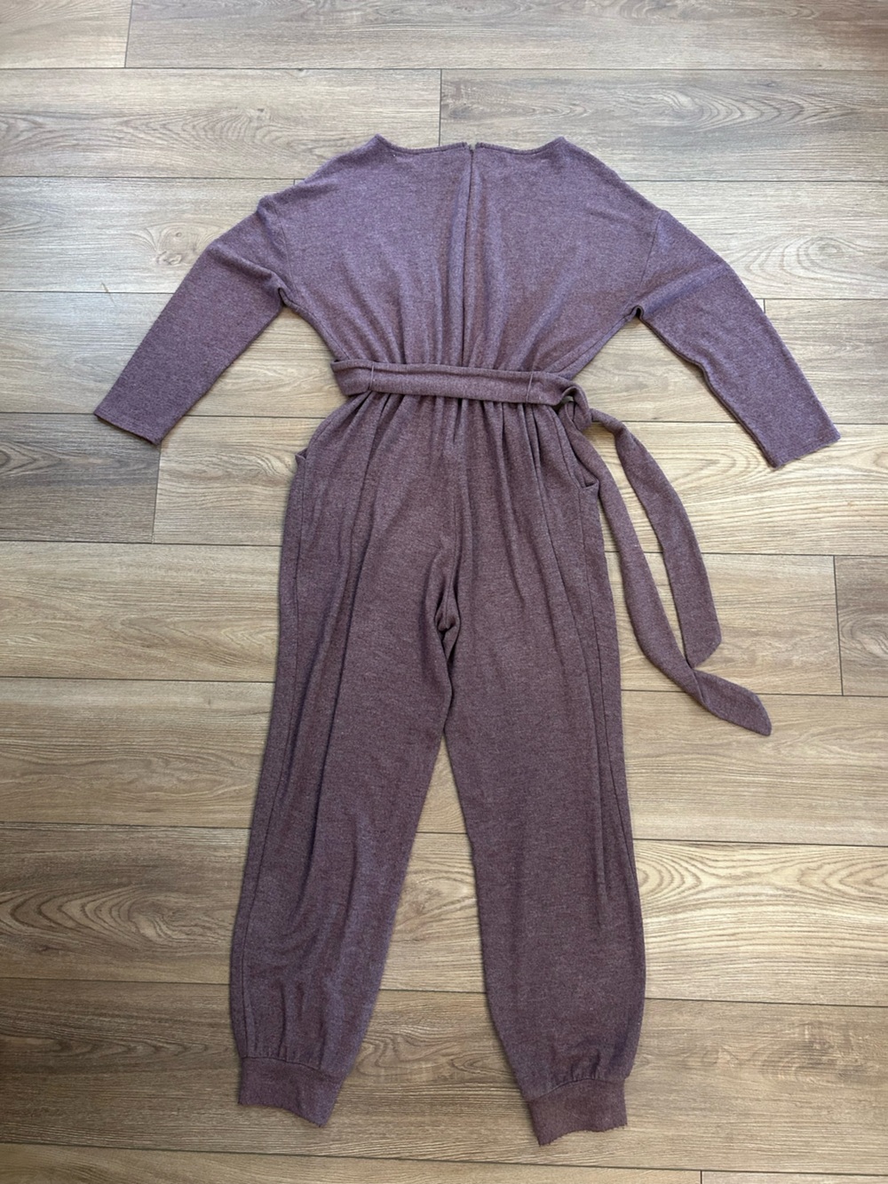 Express XS Dusty Mauve Belted Long Sleeve Jumpsuit